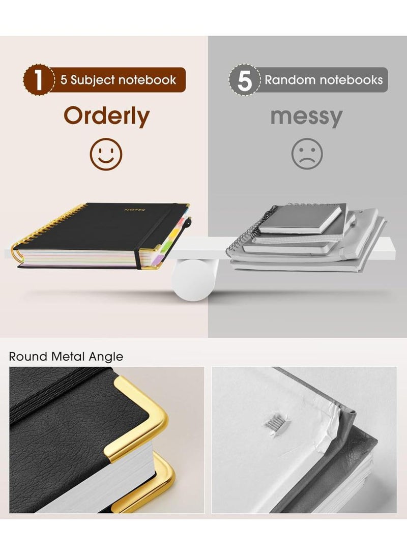 PAPERSAY A5 Hardcover Spiral Notebook Journal - 150 Sheets/300 Pages, 5 Subjects, College-ruled. With Removable Dividers , Leather/Faux Leather. For Work, School, Note-Taking, Ideal for Students(Black) - Image 3